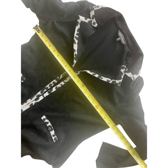 MING WANG BLAZER KNIT TAILORED BLACK LEOPARD TRIM SZ M SHOULDER PADDED AESTHETIC - Picture 11 of 16